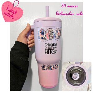 1 L / 34 Oz. Hand-Decorated Ombre Floral Skull Tumbler